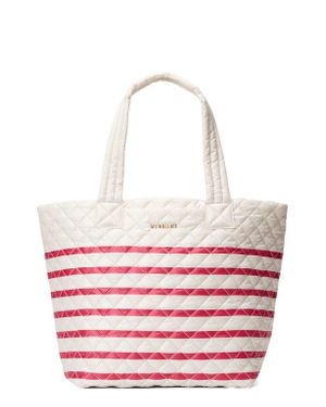MZ Wallace Medium Metro Deluxe Diamond Quilted Nylon Tote - White