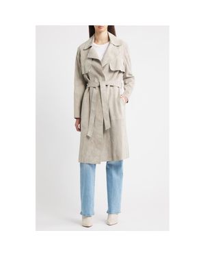 Fleurette Sylvie Suede Wrap Trench Coat - Blue