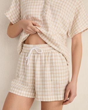 Haven Well Within Linen Blend Gingham Shorts - Natural