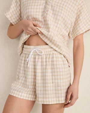 Haven Well Within Linen Blend Gingham Shorts - Natural