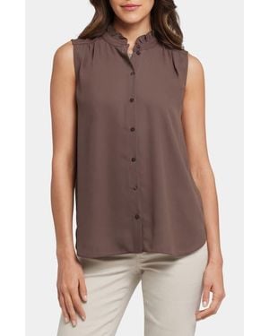 NYDJ Print Ruffle Neck Sleeveless Top - Brown