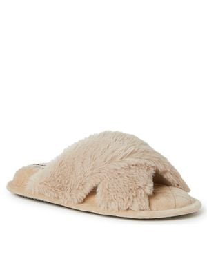Dearfoams Jessica Furry Crossband Slipper - Natural
