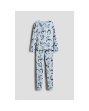 H&M Printed Cotton Pajamas - Blue