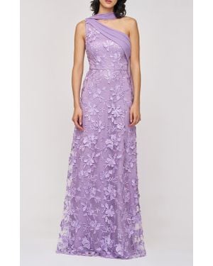 JS Collections Nola Embroidered Floral Scarf Detail One-Shoulder Gown - Purple