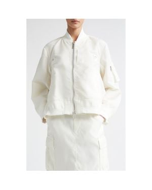 Sacai Mixed Media Nylon Twill & Wool Bomber Jacket - White