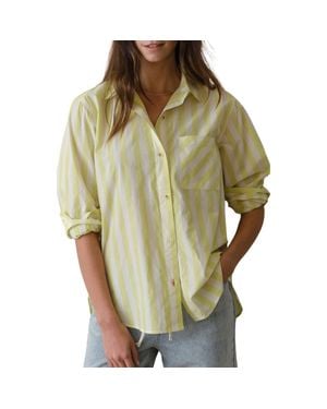Marine Layer Jane California Relaxed Stripe Cotton Poplin Button-Up Shirt - Green