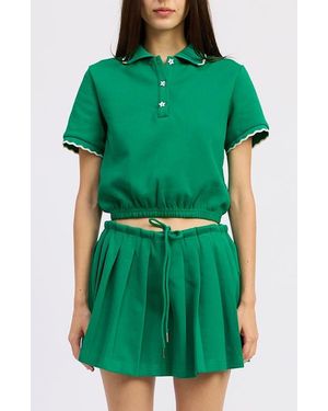 JACQUIE THE LABEL Sonnet Crop Cotton Blend Polo - Green