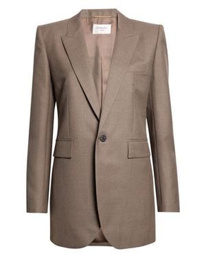 Saint Laurent One-Button Longline Wool Twill Blazer - Brown