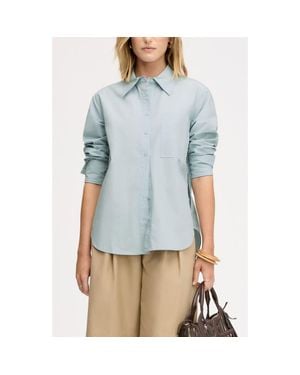 Sam Edelman Side Button Cotton Poplin Button-Up Shirt - Blue