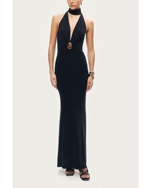 Nocturne Halter-Neck Draped Maxi Dress - Blue