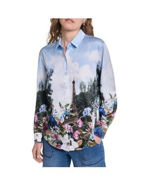 KARL LAGERFELD Eiffel Tower Button-Up Top - Blue
