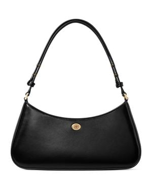 Tory Burch Robinson Leather Zip Top Shoulder Bag - Black