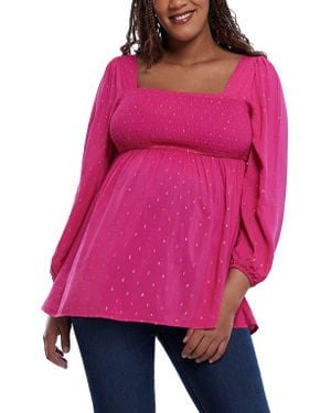 Motherhood Maternity Smocked Square Neck Long Sleeve Babydoll Maternity Top - Pink