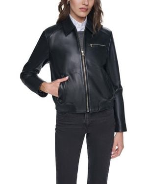Cole Haan Leather Bomber Jacket - Black