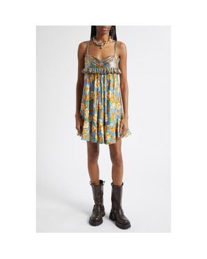 Rabanne Floral Chain Mail Bodice Babydoll Dress - Multicolor
