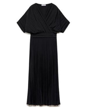 Mango Pleated Faux Wrap Dress - Black