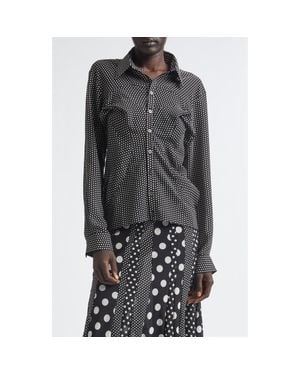 Junya Watanabe Polka Dot Georgette Button-Up Shirt - Black