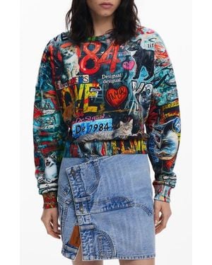 Desigual Graphic Cotton Sweatshirt - Blue