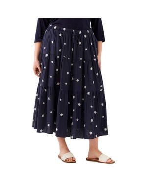Karen Kane Floral Embroidered Tiered Cotton Midi Skirt - Blue