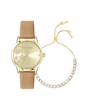 Ted Baker Fitzrovia Leather Strap Watch & Bracelet Set, 34Mm - Natural