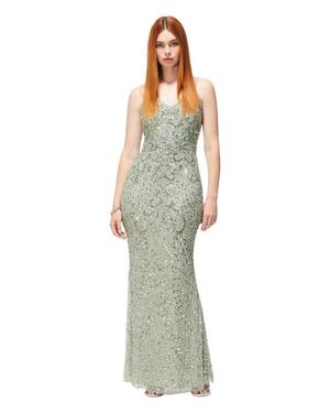 Beauut Occasion Embellished Sequin Beaded V Neck Evening Dress - White