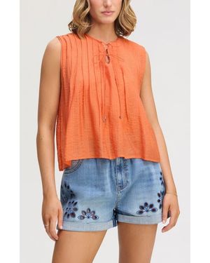 Sam Edelman Pintuck Sleeveless Top - Orange