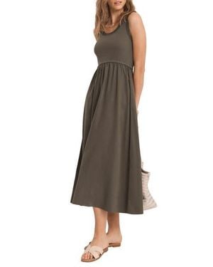 Mint Velvet Ruched Trim Cotton Midi Dress - Brown