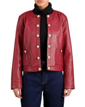 Bagatelle Genuine Leather Collarless Lady Jacket - Red