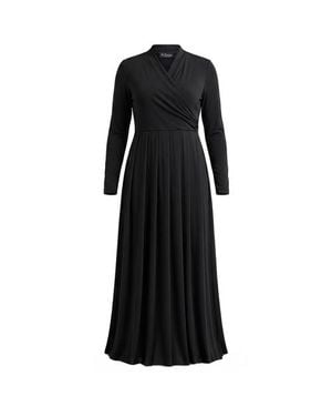 La Enceinte Maternity Mock Wrap Long Sleeve Pleated Maxi Dress - Black