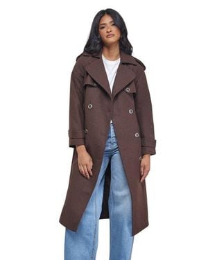 Warehouse Wool Mix Belted Trench Coat - Blue