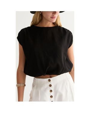 Crescent Cap Sleeve Bubble Hem Top - Black