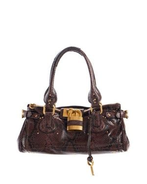 Chloé Paddington Snakeskin Embossed Leather Satchel - Brown