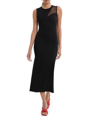 MARCELLA Bryant Sheer Accent Sleeveless Midi Dress - Black
