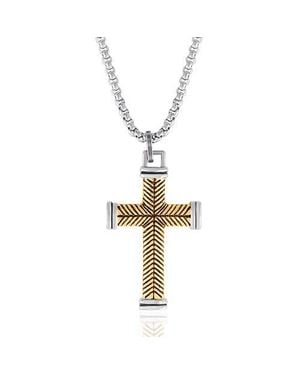 Lucky Brand Stainless Steel (316L) Two Tone Cross Necklace - Metallic