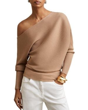 Reiss Lorna Off The Shoulder Rib Sweater - Natural