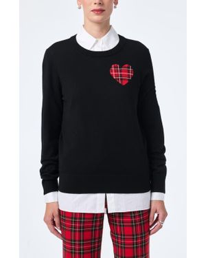 Trina Turk Plaid Heart Sweater - Black