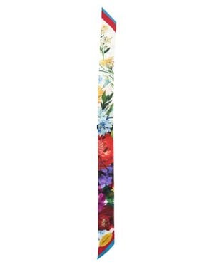 Dolce & Gabbana Floral Silk Twill Skinny Scarf - White