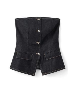 Mango Clemence Denim Bustier Top - Blue