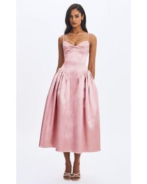 Miss Circle Tullia Satin Ruched Midi Dress - Pink