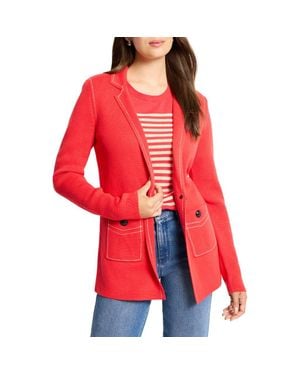 NIC+ZOE Contrast Stitch Cotton Blend Cardigan - Red