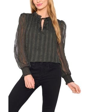 Cece Mixed Print Split Neck Top - Gray