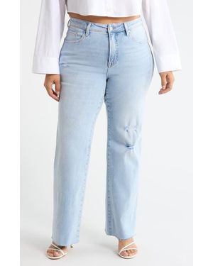 Bayeas High Waist Raw Hem Wide Leg Jeans - Blue