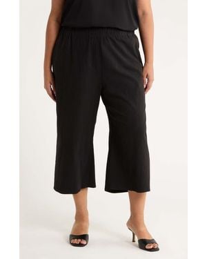 Sugarlips Isha Wide Leg Cotton & Linen Blend Capri Pants - Black