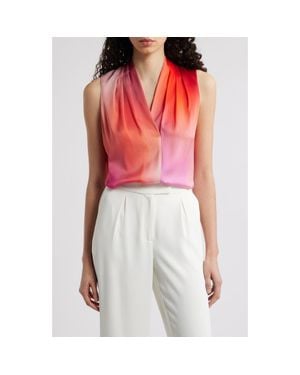 Kobi Halperin Pleated Sleeveless Stretch Silk Top - Red