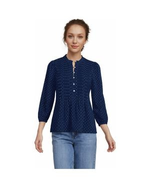 Lands' End Lightweight Jersey Button Pintuck Top - White