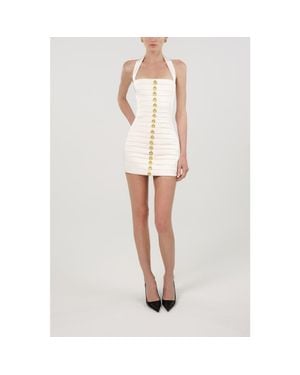 Nocturne Pleated Detail Embellished Mini Dress - White