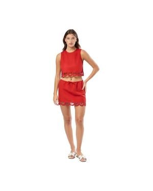 Onia Air Linen Scallop Mini Skirt - Red