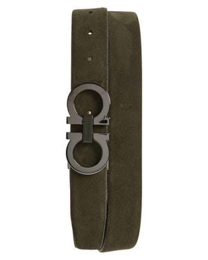 Ferragamo Double Gancio Suede Belt - Green