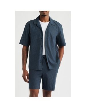 Open Edit Stretch Linen Blend Camp Shirt - Blue