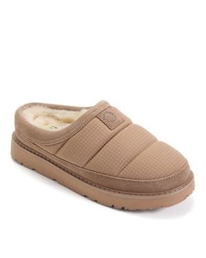 Dearfoams Fireside Greta Sport Nylon Puff Clog Water Resistant Slippers - Brown